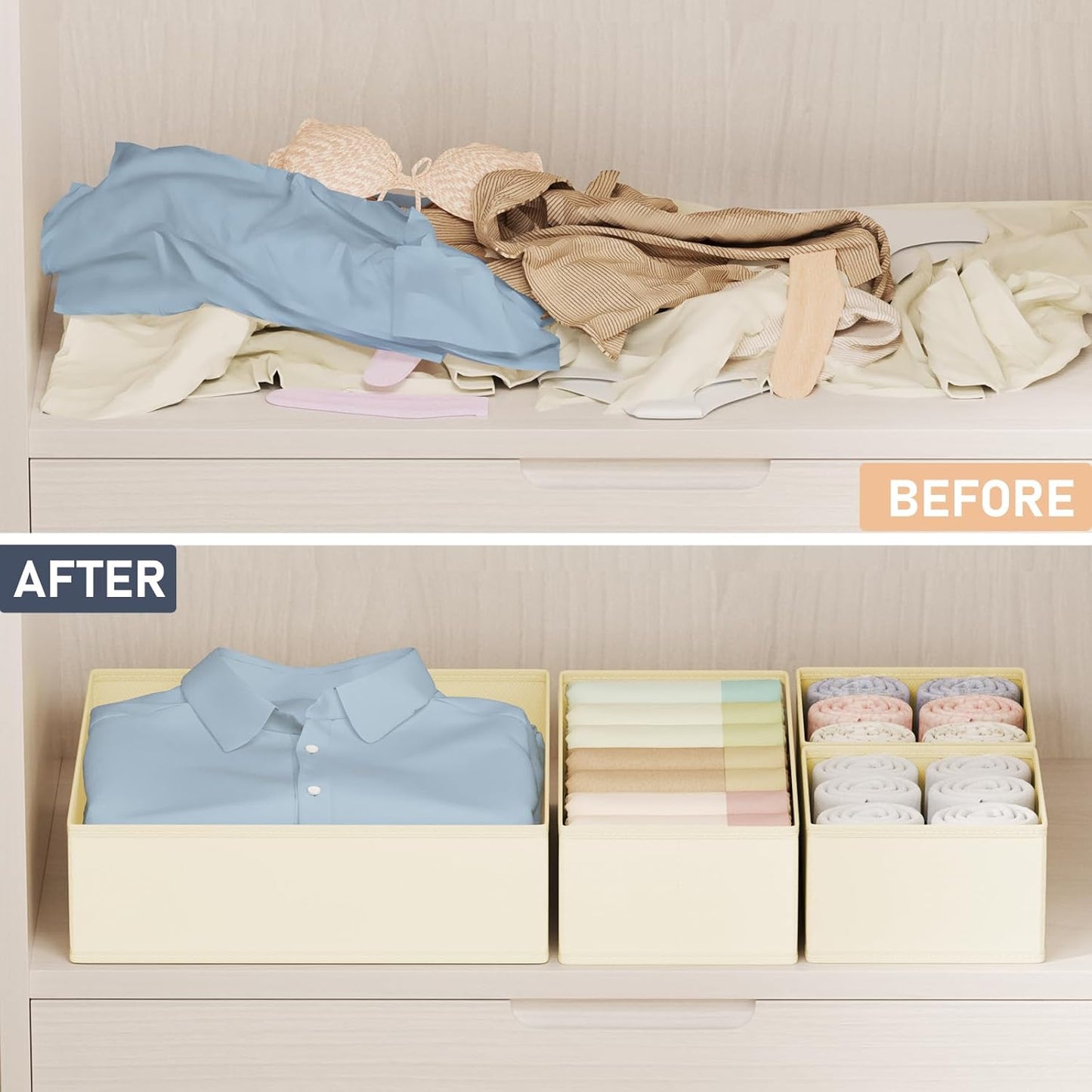 DIMJ Drawer Organizer Clothes - 20 Pack Closet Drawer Organizer Bins for Baby Clothes Storage, Fabric Dresser Organizer for Nursery Bedroom, Foldable Small Drawer Dividers for Underwear Socks
