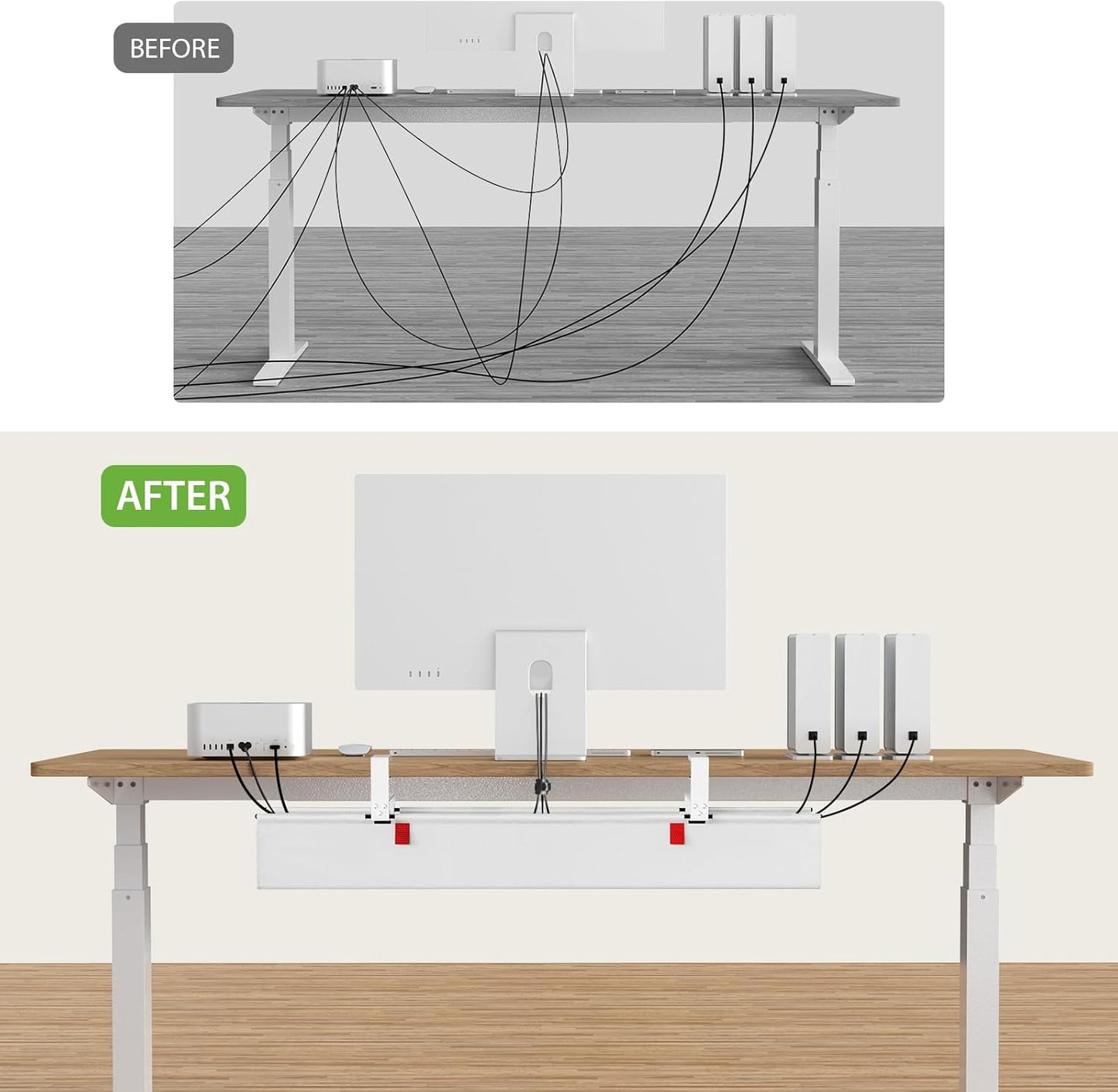 KEEGH Extra Large 48" Under Desk Cable Management Tray - Under Desk Cord Management - Clamp/Screw Mount - Support Upto 70lbs - Fabric Wire Management - Cable Raceways Tray Cord Hiders for Office/Home
