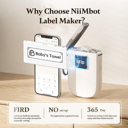 NIIMBOT 300 DPI D11 Label Maker Machine with 1 Tape, Mini Portable Label Printer, Bluetooth Thermal Label Printer Sticker Labeler for Office Home Kitchen School Organization, White