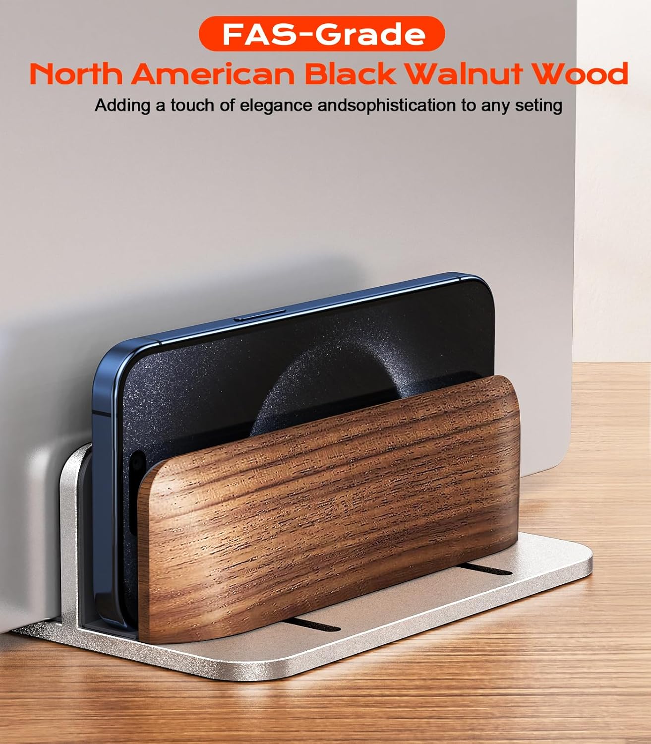 JCZT Vertical Laptop Stand, Walnut Dual Laptop Holder with Adjustable Aluminum Alloy Base Laptop Stand Compatible with All MacBok/Surface/Samsung/HP/Dell/Chrome Book (Black)