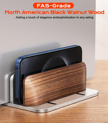 JCZT Vertical Laptop Stand, Walnut Dual Laptop Holder with Adjustable Aluminum Alloy Base Laptop Stand Compatible with All MacBok/Surface/Samsung/HP/Dell/Chrome Book (Black)
