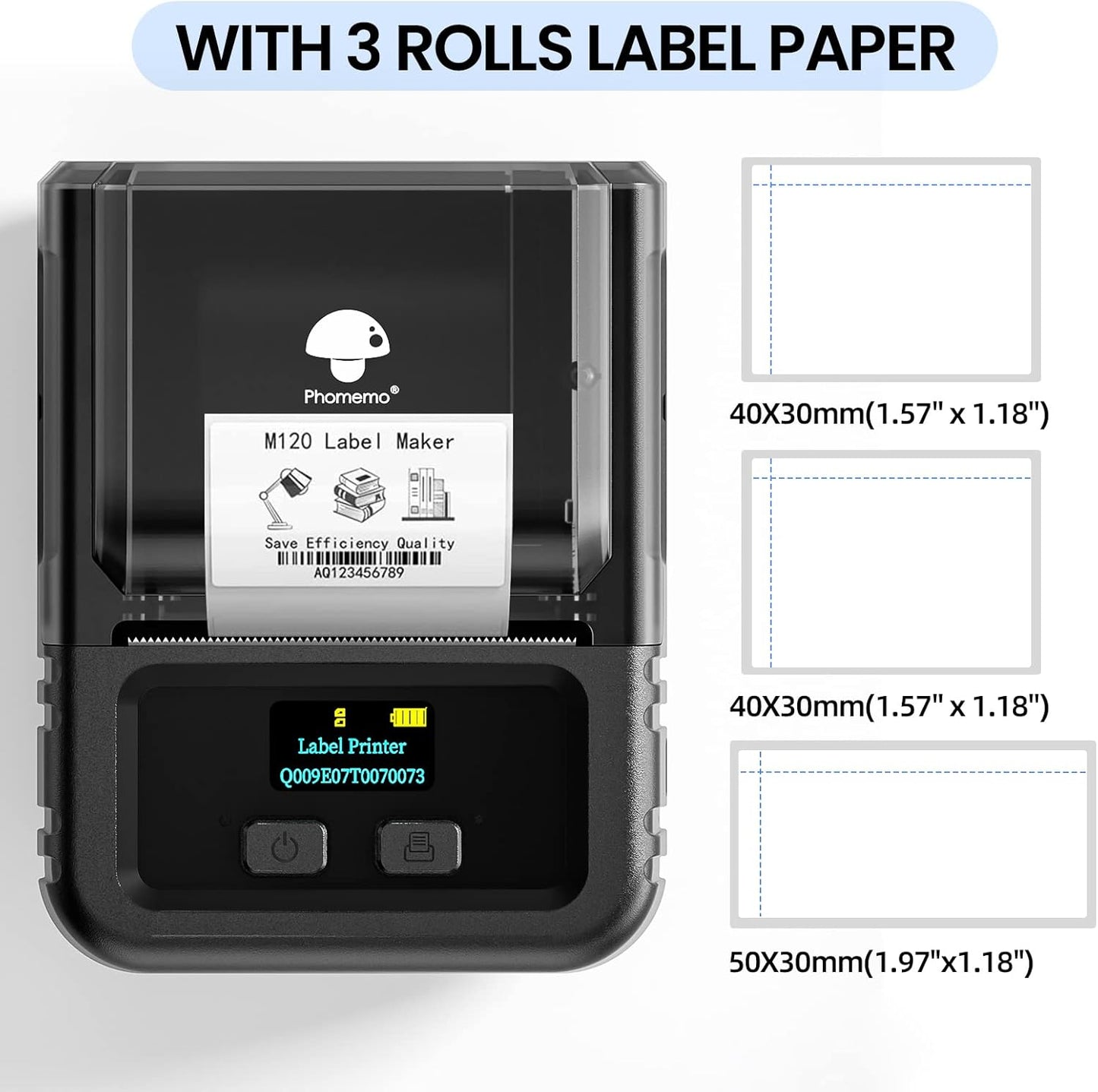 Phomemo M120 Bluetooth Label Maker - Portable Thermal Barcode Printer with App, 2" Wide Labels, Wireless Sticker Printer for Small Business,Home Office,QR Codes,Address Labels - iOS/Android Compatible
