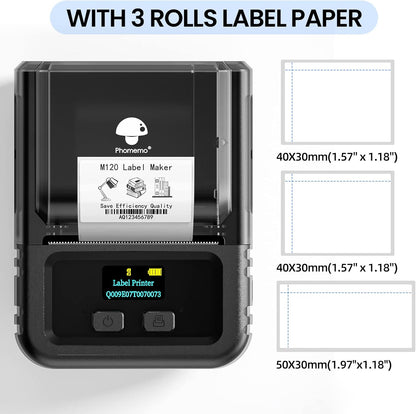 Phomemo M120 Bluetooth Label Maker - Portable Thermal Barcode Printer with App, 2" Wide Labels, Wireless Sticker Printer for Small Business,Home Office,QR Codes,Address Labels - iOS/Android Compatible