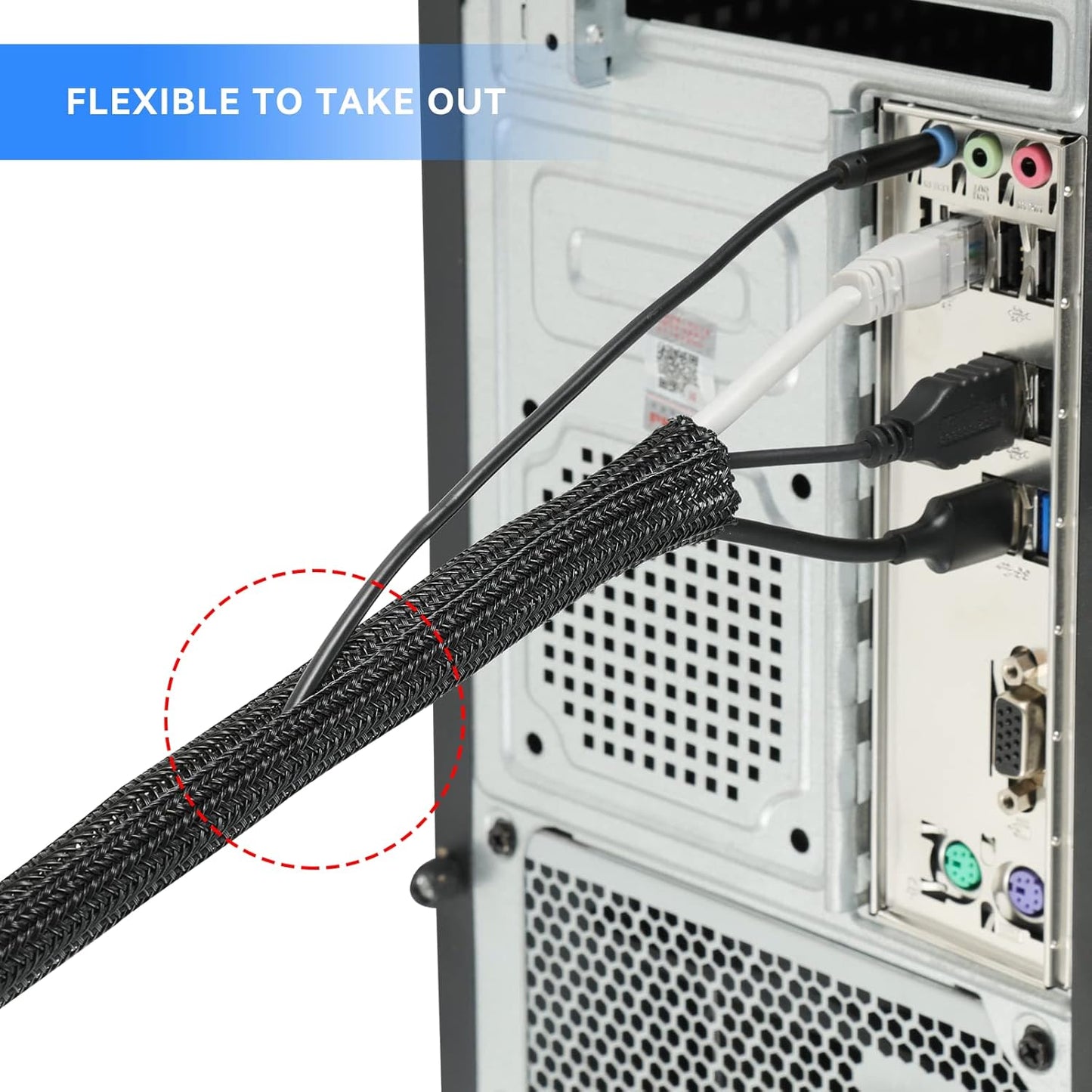 AGPTEK White Cable Sleeve, 2 Pack 5ft - 1.2 Inch Cable Management, Desk Cord Cover Organizer Wire Hider for Computer TV Wire Loom Tubing, Pet Proof Cord Protector from Cat Dog Chewing, White