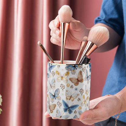 Jwest Pen Holder, Makeup Brush Holder Ceramic Shiny Gold Leopard Cheetah Pattern Animal Pencil Cup for Girls Women Durable Stand Desk Organizer Storage Gift for Office, Classroom, Home Light Brown