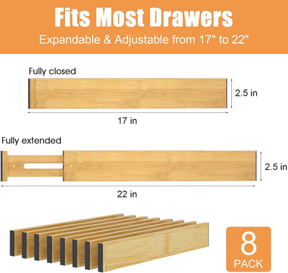 Bamboo Drawer Dividers,17-22" Adjustable Kitchen Drawer Organizer for Clothes,4 Pack Expandable Drawer Organization Separators for Bedroom,Bathroom,Dresser and Office,Natural