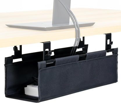VIVO Screw-on Under Desk 47 inch Fabric Cable Management Tray, Wire Concealer, Power Strip Storage, Workspace Organization, Easy Fold Down Access, Black, DESK-AC47F-S