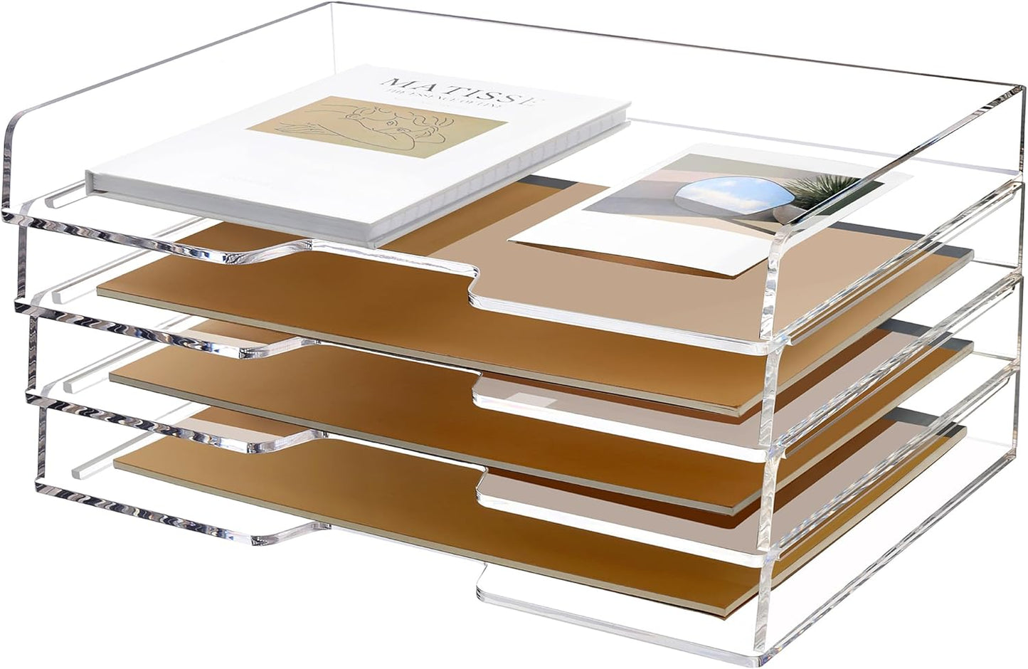SANRUI 4 Tier Clear Desk Paper Letter Organizer Trays, A4 Stackable File Document Tray, Acrylic Desk Organizers and Accessories Sorter, Workspace Office Supplies Organizers,12.4inx8.86inx6.64in