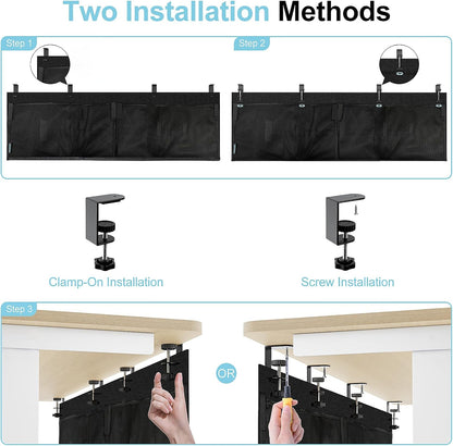 No Drill Under Desk Cable Management and Privacy Panel 2 in 1 | Modesty Panel with Cord Organizer |Felt Standing Desk Back Skirt for Office,Home(47.2")