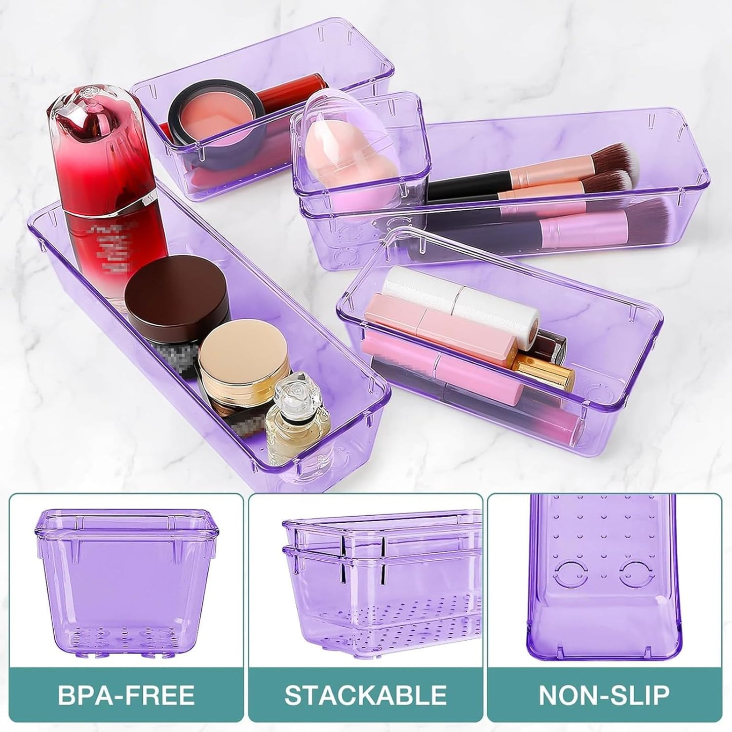 StorMiracle 16 PCS Drawer Organizer Set, 5 Varied Size Bathroom and kitchen Drawer cabinet organizer Trays, Clear Storage Bins for Makeup, Jewelry, Utensils and Gadgets