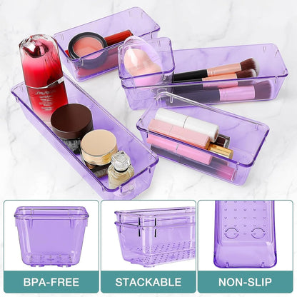 StorMiracle 16 PCS Drawer Organizer Set, 5 Varied Size Bathroom and kitchen Drawer cabinet organizer Trays, Clear Storage Bins for Makeup, Jewelry, Utensils and Gadgets