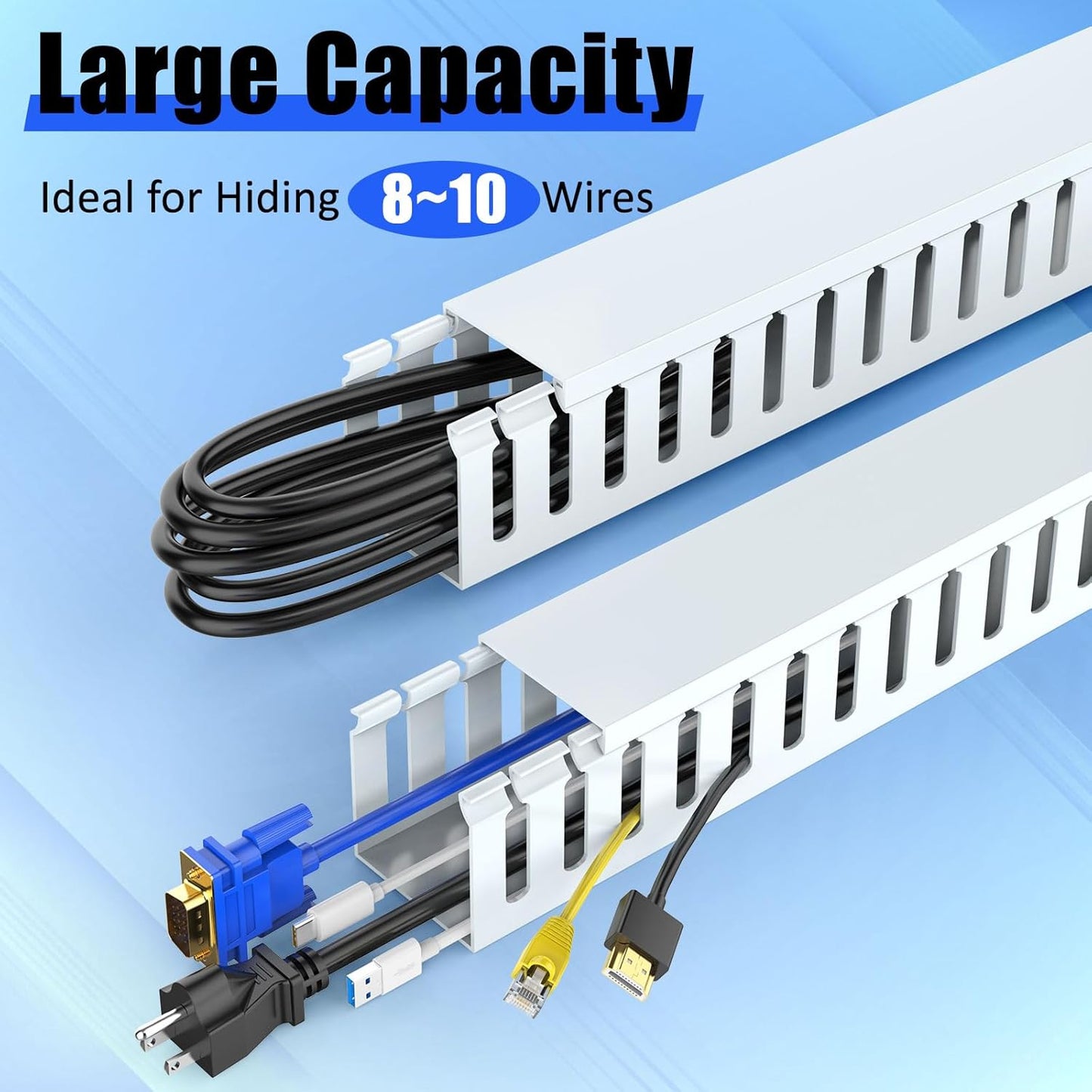 Open Slot Wiring Raceway Cable Duct, 123in Cable Management Channel Cord Track,Desk Wire Channel, Under Desk Cable Management to Hide Cables, Wires for Computers (Black, 1.57" Hx1.57"W, 15.4''L(8 Pc))