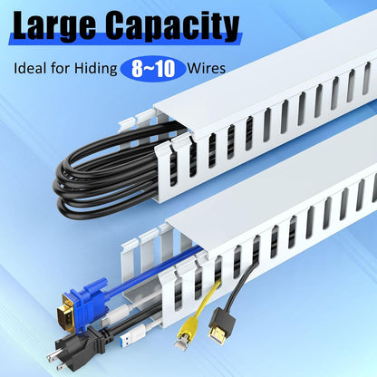 Open Slot Wiring Raceway Cable Duct, 123in Cable Management Channel Cord Track,Desk Wire Channel, Under Desk Cable Management to Hide Cables, Wires for Computers (Black, 1.57" Hx1.57"W, 15.4''L(8 Pc))