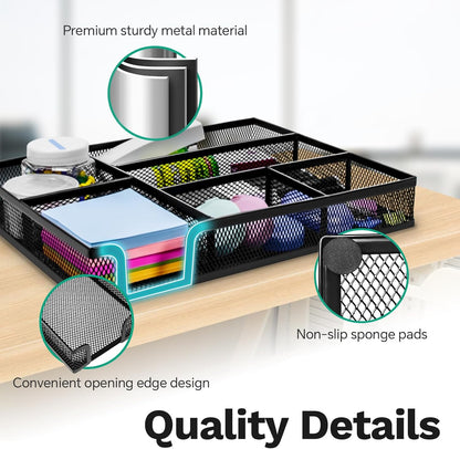 Desk Drawer Organizer Tray Versatile Metal Mesh Desk Organizers and Accessories for Office Supplies, School, Home, 10.34 x 6.1 x 1.38 Inches