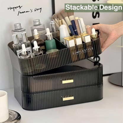 Stackable Cosmetics Organizer Drawers, Bathroom Vanity Makeup Organizers and Storage, Ideal for Desk and Dresser Countertops, Great for Palette, Skincare, Lipsticks, Nail Care. Green