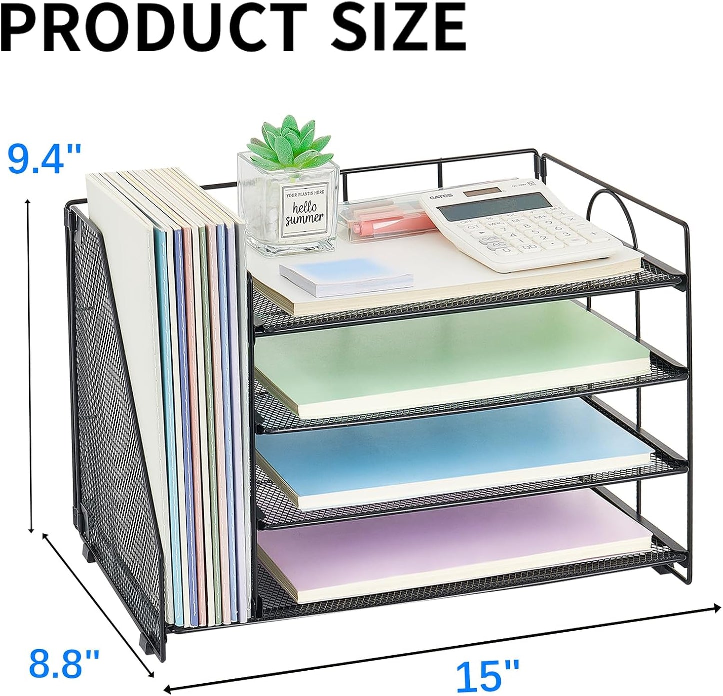 OPNICE Desk Organizer, 5-Tier Paper Organizer Letter Tray with Magazine Holder, Office Desk Accessories & Workspace Organizers, Desktop File Organizer for Office Supplies Storage, Black