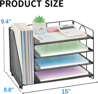 OPNICE Desk Organizer, 5-Tier Paper Organizer Letter Tray with Magazine Holder, Office Desk Accessories & Workspace Organizers, Desktop File Organizer for Office Supplies Storage, Black