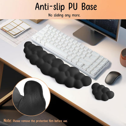 Keyboard Wrist Rest Mouse Wrist Support Set, Cloud Keybroad Wrist Rest Pad with Non-Slip PU Base, Memory Foam Wrist Rest for Pain Relief Computer Laptop Gaming Home Office, White