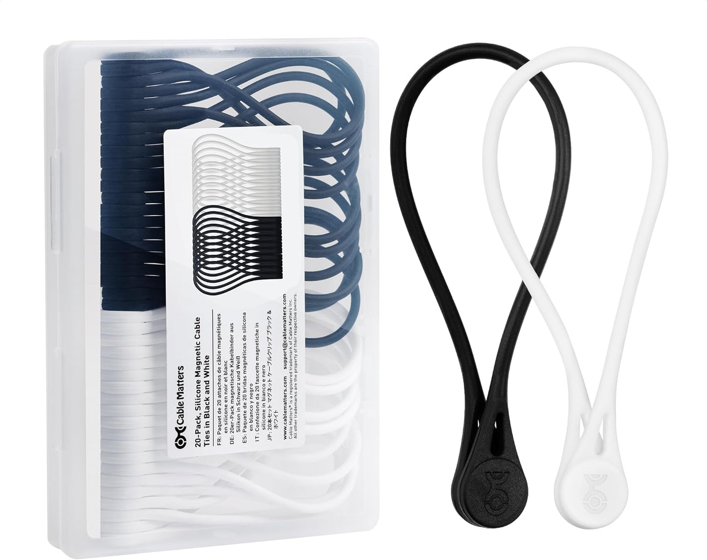 Cable Matters 10-Pack Ultra Strong Silicone Magnetic Cable Ties, Magnetic Cord Ties/ZipTies/Cord Organizer, Black and White