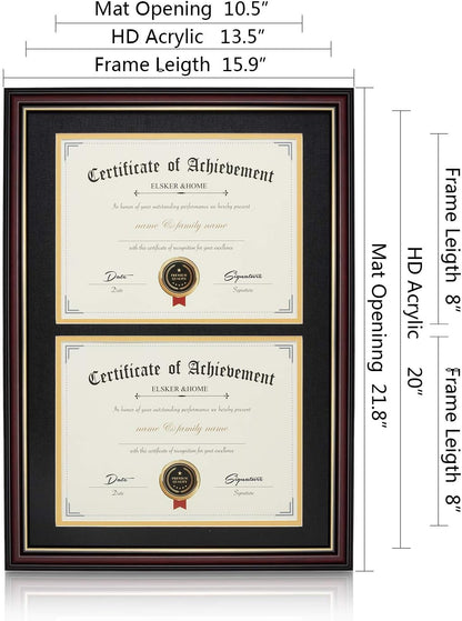 ELSKER&HOME Diploma Frame - Wide Solid Wood Frame - Black Velvet Golden Rim Mat - Semi-Tempered Glass - Includes Hanging Hardware and Desktop Easel(ONLY Display 11×14 Document/Certificate)