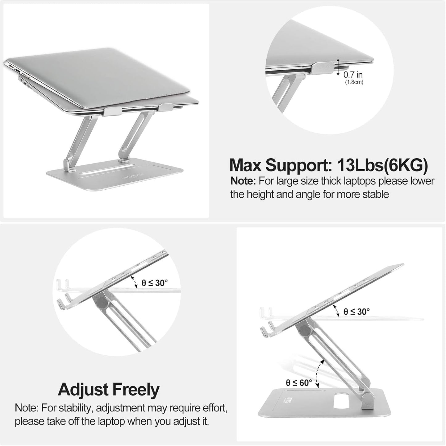 Urmust Adjustable Laptop Stand for Desk Aluminum Computer Stand for Laptop Riser Holder Notebook Stand Compatible with MacBook Air Pro Ultrabook All Laptops 11-17 inch (Black)