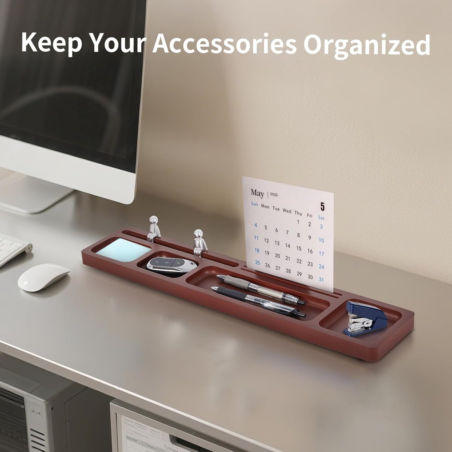Valet Tray for Men – EDC Desk Organizer with Phone & Tablet Stand, Wooden Catchall for Watch Wallet Keys, Multi-Functional Office Desktop Storage, Gift for Husband Dad Groomsman