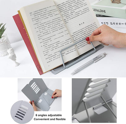 MSDADA Desk Book Stand Metal Reading Rest Book Holder Adjustable Cookbook Documents Holder for Recipes Textbooks Tablet Music Books, Mom Gifts, Gifts for Grandma Mom Mothers Day(Light Purple)