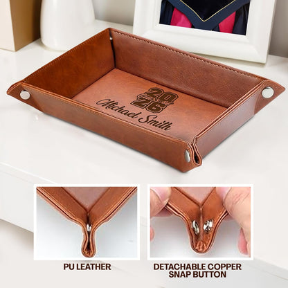 Personalized Engraved Leather Tray for Men with Engraved Name, PU Leather Valet Organizer for Dad, Custom Gift for Him, Custom Catchall Tray for Desk, Office, Accessories Travel Organizer for Men