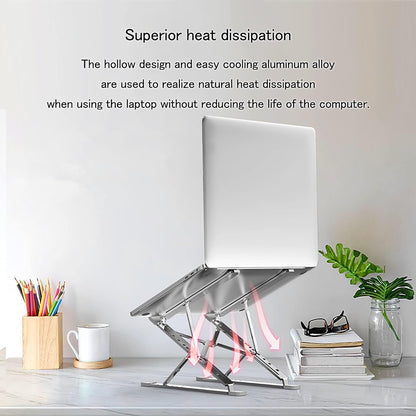 Ergonomic 7-Levels Angles Adjustable Laptop Stand, Portable Laptop Stand for Desk, Aluminum + Silicone Foldable Ventilated Cooling Laptop Riser for 10-17” Laptops, Tablets (Silver)