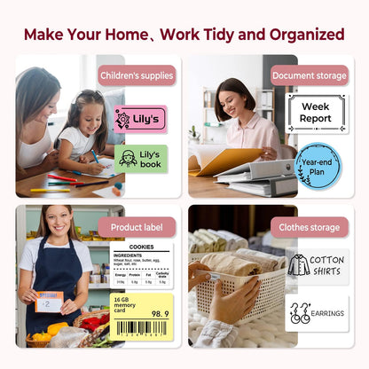 Memoqueen Thermal Label Maker - M110 Barcode Label Printer Portable Bluetooth Labeler Maker Machine for for Small Business, Address, Logo, Clothing, Mailing, with 40x30mm Label, Pink