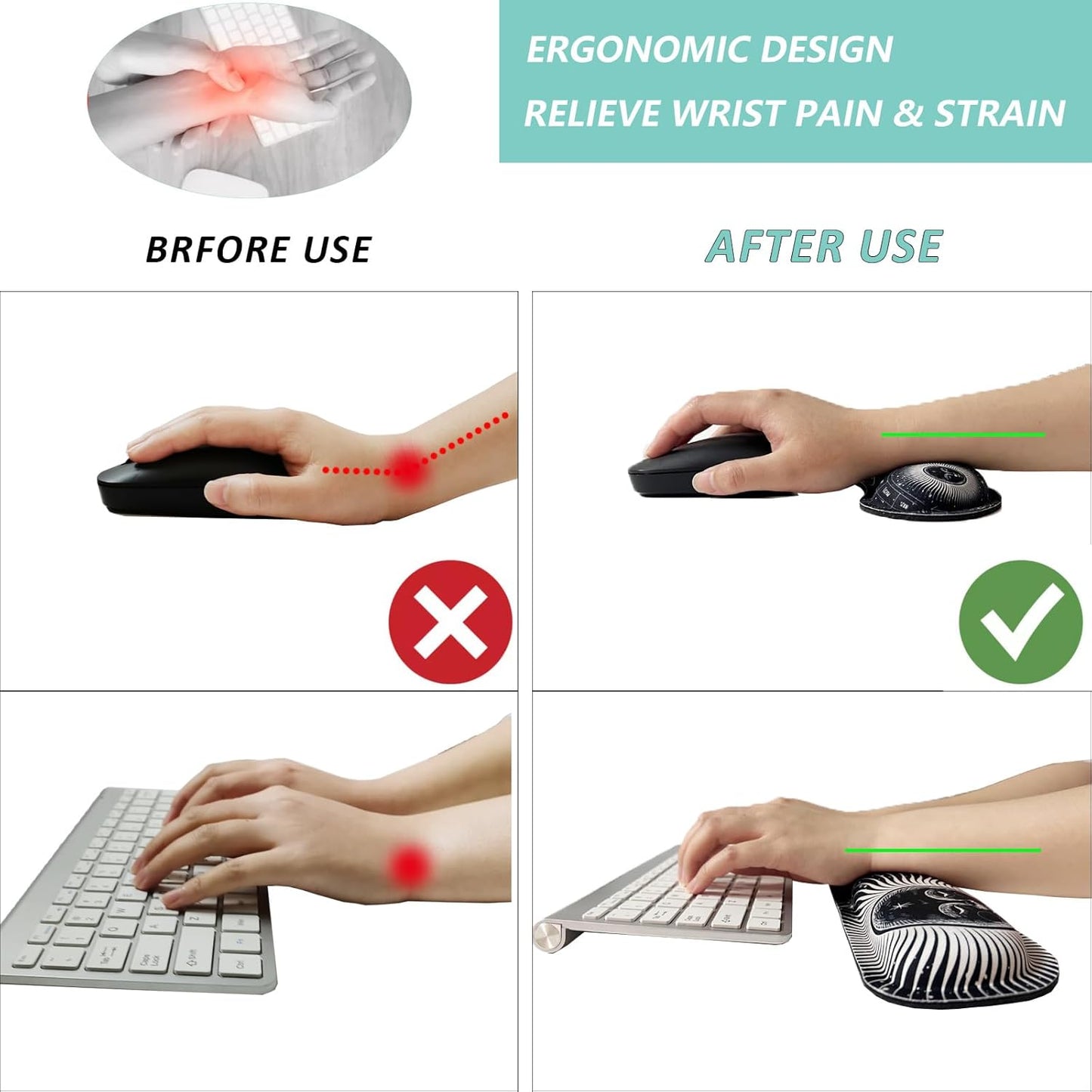 Keyboard Wrist Rest Mouse Wrist Support Set, Memory Foam Wrist Rest Pad for Computer Laptop Keyboard Mouse, Ergonomic Wrist Cushion Support for Typing Pain Relief, Gaming Home Office, Purple