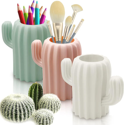 LeonBach 3 Pack Cactus Pen Holders for Desk,Cute Pencil Holders Succulent Pen Cups Cactus Office Classroom Decor Boho Desk Accessories Makeup Brush Holder Toothbrush Holder for Home School Office