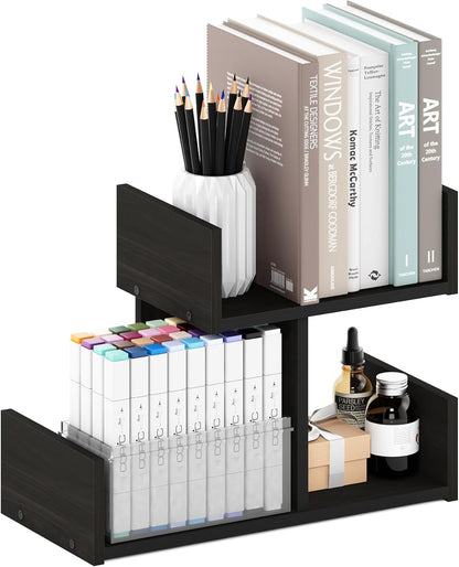 Furinno Classic Desk Organizers and Accessories, 2-Tier Monitor Riser, Office Organization, Desk Top Book Shelf, for Office Supplies, Office Desk Accessories, Dark Espresso