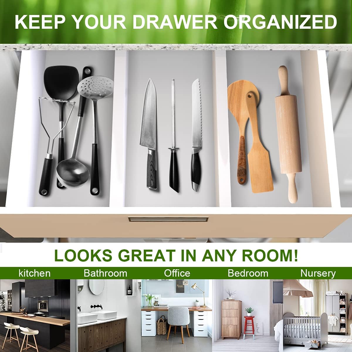 ANTOWIN Bamboo Drawer Dividers Organizers, Drawer Separators Splitter,17-22 inches Long Adjustable Spring-loaded Organizer for Large Utensil, Clothes, Tools Drawers(yellow)