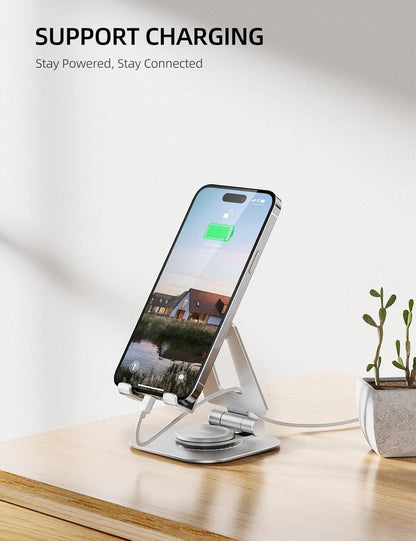 Nulaxy 360 Rotating Cell Phone Stand, Fully Adjustable Foldable Desktop Phone Holder Cradle Dock, Thick Case Friendly, Compatible with All Phones, Nintendo Switch, Black