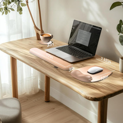 AKIT Ergonomic Mouse Pad with Wrist Rest& Keyboard Wrist Rest, Wrist Rest for Computer Keyboard, Pain Relief, Non-Slip Gel Base, Mousepad Wrist Support for Gaming, Office, Waterdrop Shaped Pink