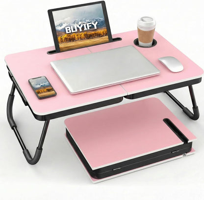BUYIFY Foldable Laptop Bed Desk for Couch, Sofa - Large Lap Desk Tray Table with Cup Holder and Tablet Slot - Portable Notebook Stand for Eating, Writing, Studying and WFH -NEW-006
