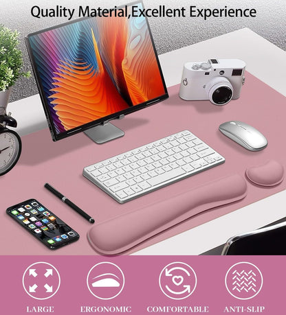 Mouse Pad and Keyboard Wrist Rest, 3-in-1 Large Keyboard and Mouse Pad Set, Ergonomic Wrist Rest for Computer Keyboards, Non-Slip Desk Mat Protector for Women (Purple Pink, 31.5" X 15.7")