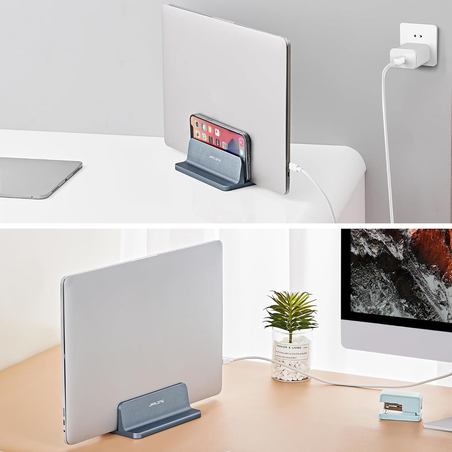 JARLINK Vertical Laptop Stand, Aluminum Laptop Holder Desktop Stand with Adjustable Dock Size (up to 17.3 inches) Compatible with All MacBook/Surface/Dell/Gaming Laptops (Silver)