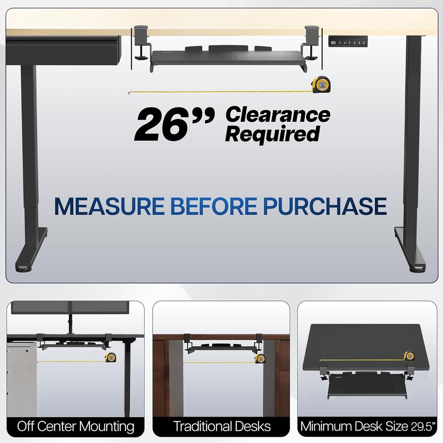 VIVO Large Clamp-on Computer Keyboard and Mouse Under Desk Slider Tray, 27 x 11 inch Pull Out Platform Drawer, White, MOUNT-KB05W