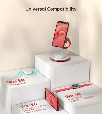 XooFly 3 in 1 Wireless Charging Station for Apple Devices, Fast Wireless Mag-Safe Charger Stand with 20W Adapter for iPhone 17 16 15 14 13 12 Pro Max/Air/Plus/Pro,iWatch,AirPods-Gift for Wife&Husband