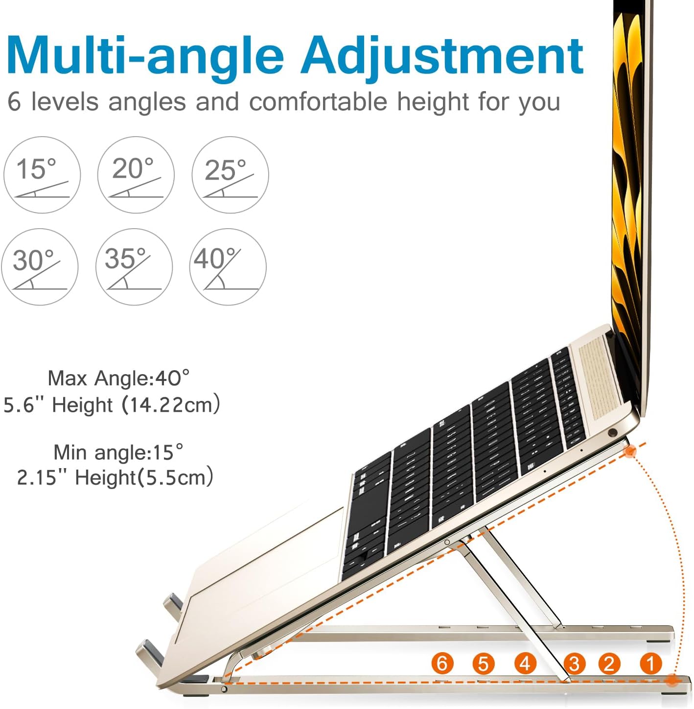 ivoler Laptop Stand, Laptop Holder Riser Computer Tablet Stand, 6 Angles Adjustable Aluminum Ergonomic Foldable Portable Desktop Holder Compatible with 10-15.6” MacBook,iPad, HP, Dell, Lenovo Silver