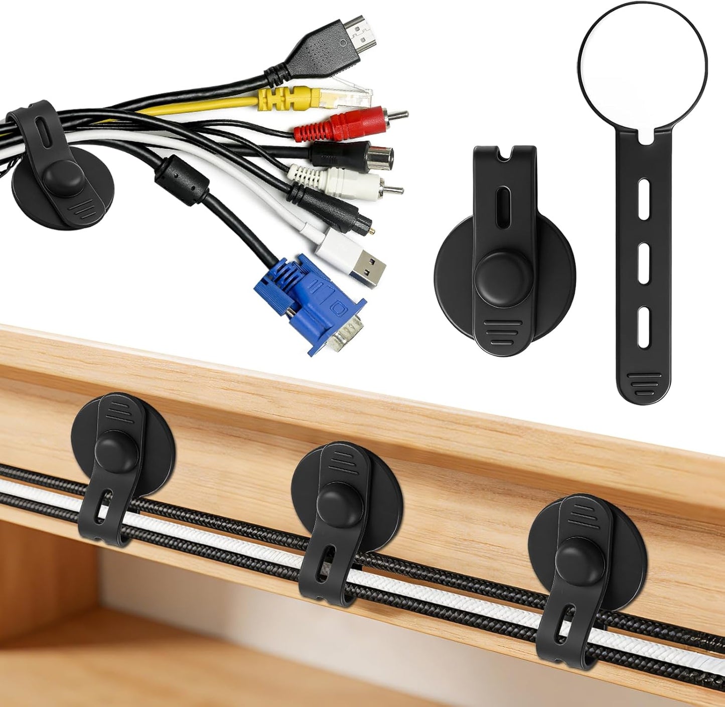 12 PCS Cable Management Under Desk, Silicone Cable Ties Straps, Adjustable Wire Organizers, Self Adhesive Sticky-Back Cable Clips for Data Cables, Appliance Power Cords