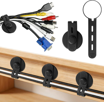 12 PCS Cable Management Under Desk, Silicone Cable Ties Straps, Adjustable Wire Organizers, Self Adhesive Sticky-Back Cable Clips for Data Cables, Appliance Power Cords
