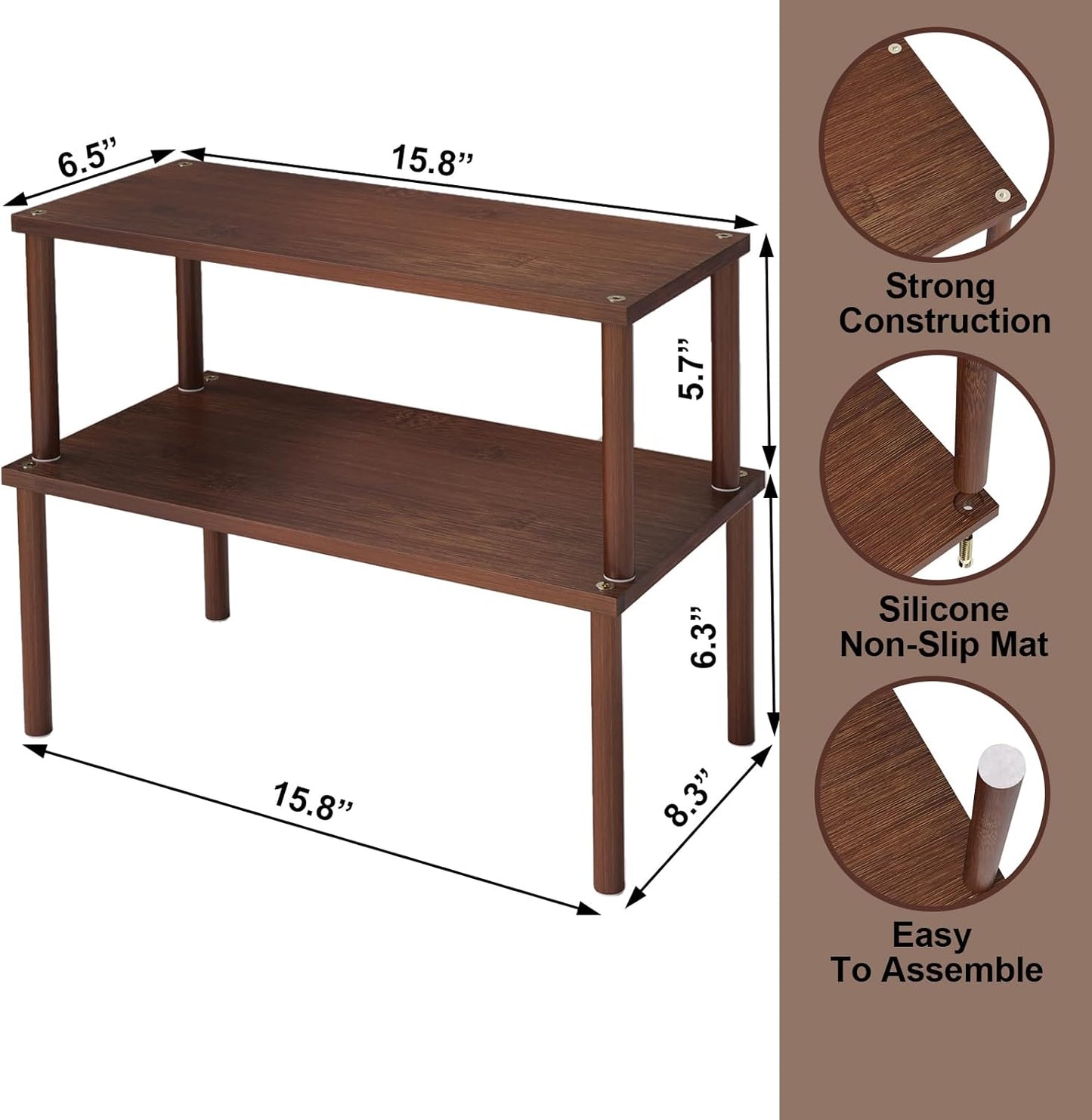 VERTORGAN Cabinet Organizer Shelf(Set of 2),Kitchen Counter Shelves,Bamboo Stackable Expandable Spice Rack Countertop(Medium)