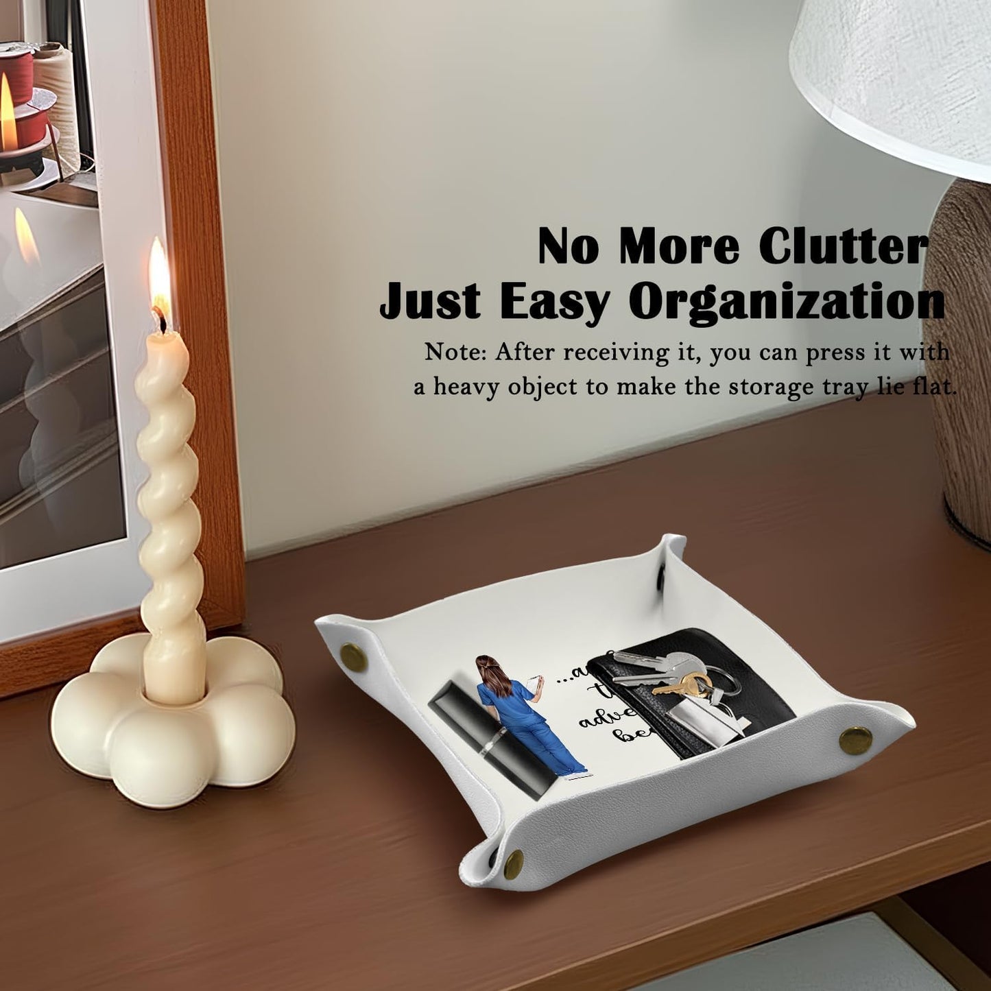 Inspirational Gifts for Women Jewelry Valet Tray, Motivational Positive Affirmations Gifts for Women, Blue Retro Nightstand Desk Accessories PU Leather Tray Organizer for Jewelry Rings Watches