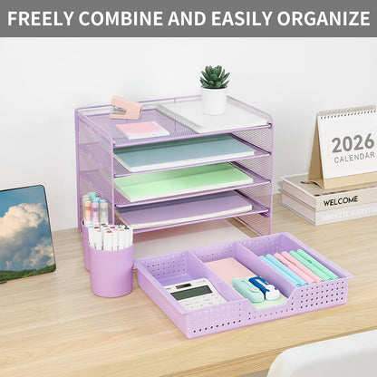 LEKETREE Desk Organizers and Accessories, 5-Tier Paper Letter Tray Organizer with File Holder, Desktop Organizer for Office Supplies (Black)