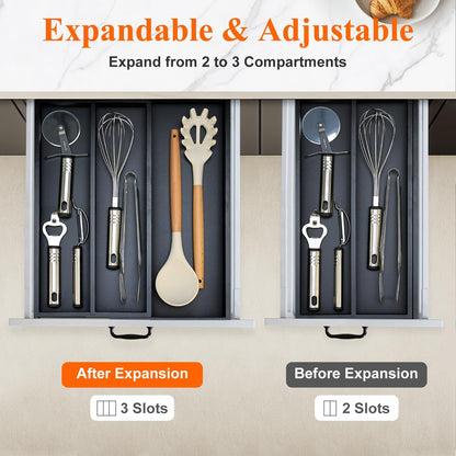 Large Bamboo Silverware Drawer Organizer Tray Kitchen Tool Drawer Divider Organizers Storage Expandable Cooking Utensil Organizer Wooden Cutlery Tray Spoon Flatware Organizers Utensil Holder Drawers