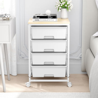 SYKIARIOL Utility Cart with 4 Drawers, Multipurpose Rolling Storage Cart with 4 Drawers and 2 Lockable Wheels, 4-Tier Rolling Storage Cart Organizer for Home Office Dorm, Bright White
