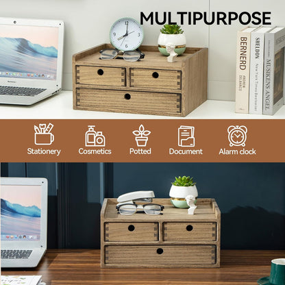 KIRIGEN Wooden Desktop Organizer Paper Storage Letter Tray File Sorter - Desk Rack Magazine File Dividers Holders for Home Office Accessories Wood Desk Cabinet with 3 Layer Trays Natural(3KWJG-NA)